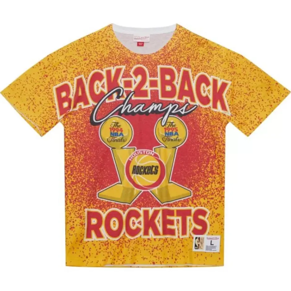Men Mitchell & Ness T-Shirts & Tops-Champ City Sublimated Ss Tee Houston Rockets