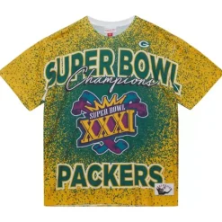 Men Mitchell & Ness T-Shirts & Tops-Champ City Sublimated Ss Tee Green Bay Packers