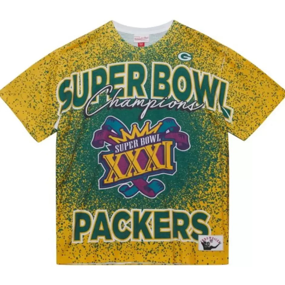Men Mitchell & Ness T-Shirts & Tops-Champ City Sublimated Ss Tee Green Bay Packers