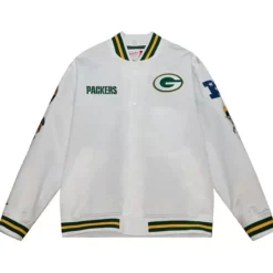 Men Mitchell & Ness Jackets & Outerwear-City Collection Lightweight Satin Jacket Green Bay Packers