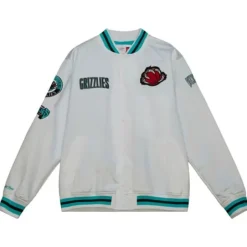 Men Mitchell & Ness Jackets & Outerwear-City Collection Lightweight Satin Jacket Vancouver Grizzlies