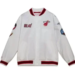 Men Mitchell & Ness Jackets & Outerwear-City Collection Lightweight Satin Jacket Miami Heat