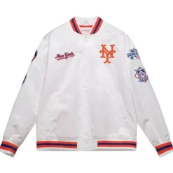 Men Mitchell & Ness Jackets & Outerwear-City Collection Lightweight Satin Jacket New York Mets