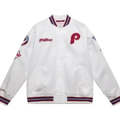 Men Mitchell & Ness Jackets & Outerwear-City Collection Lightweight Satin Jacket Philadelphia Phillies