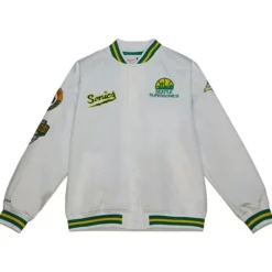 Men Mitchell & Ness Jackets & Outerwear-City Collection Lightweight Satin Jacket Seattle Supersonics