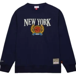 Men Mitchell & Ness Hoodies & Sweatshirts-Collegiate Crew Fleece New York Knicks