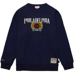 Men Mitchell & Ness Hoodies & Sweatshirts-Collegiate Crew Fleece Philadelphia 76Ers