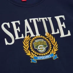 Men Mitchell & Ness Hoodies & Sweatshirts-Collegiate Crew Fleece Seattle Supersonics