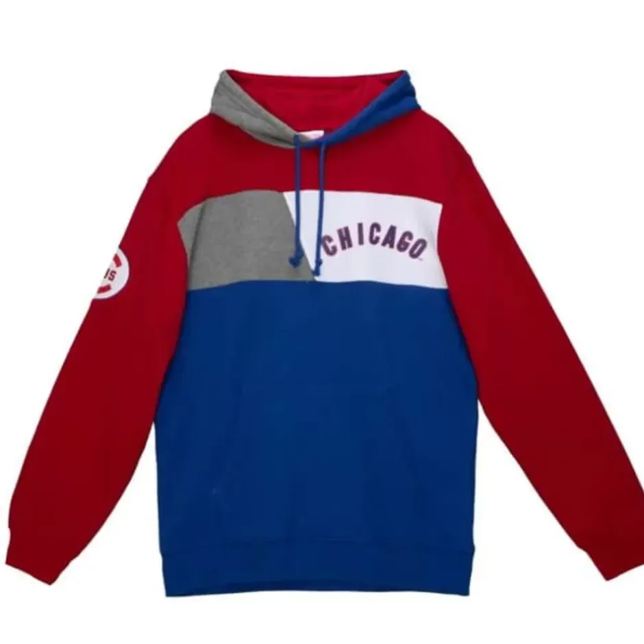 Men Mitchell & Ness Hoodies & Sweatshirts-Color Blocked Fleece Hoodie Chicago Cubs