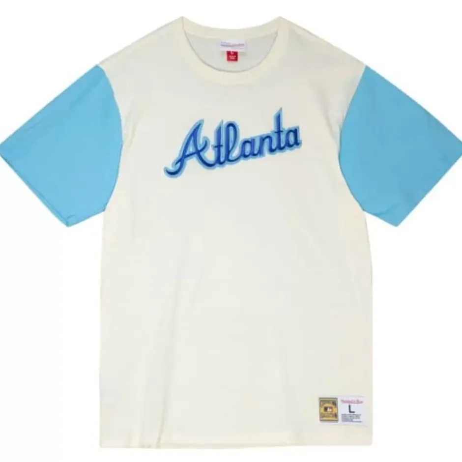 Men Mitchell & Ness T-Shirts & Tops-Color Blocked S/S Tee Atlanta Braves
