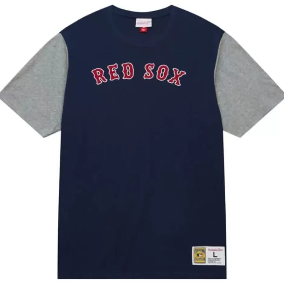 Men Mitchell & Ness T-Shirts & Tops-Color Blocked Ss Tee Boston Red Sox
