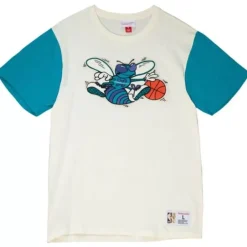 Men Mitchell & Ness T-Shirts & Tops-Color Blocked S/S Tee Charlotte Hornets