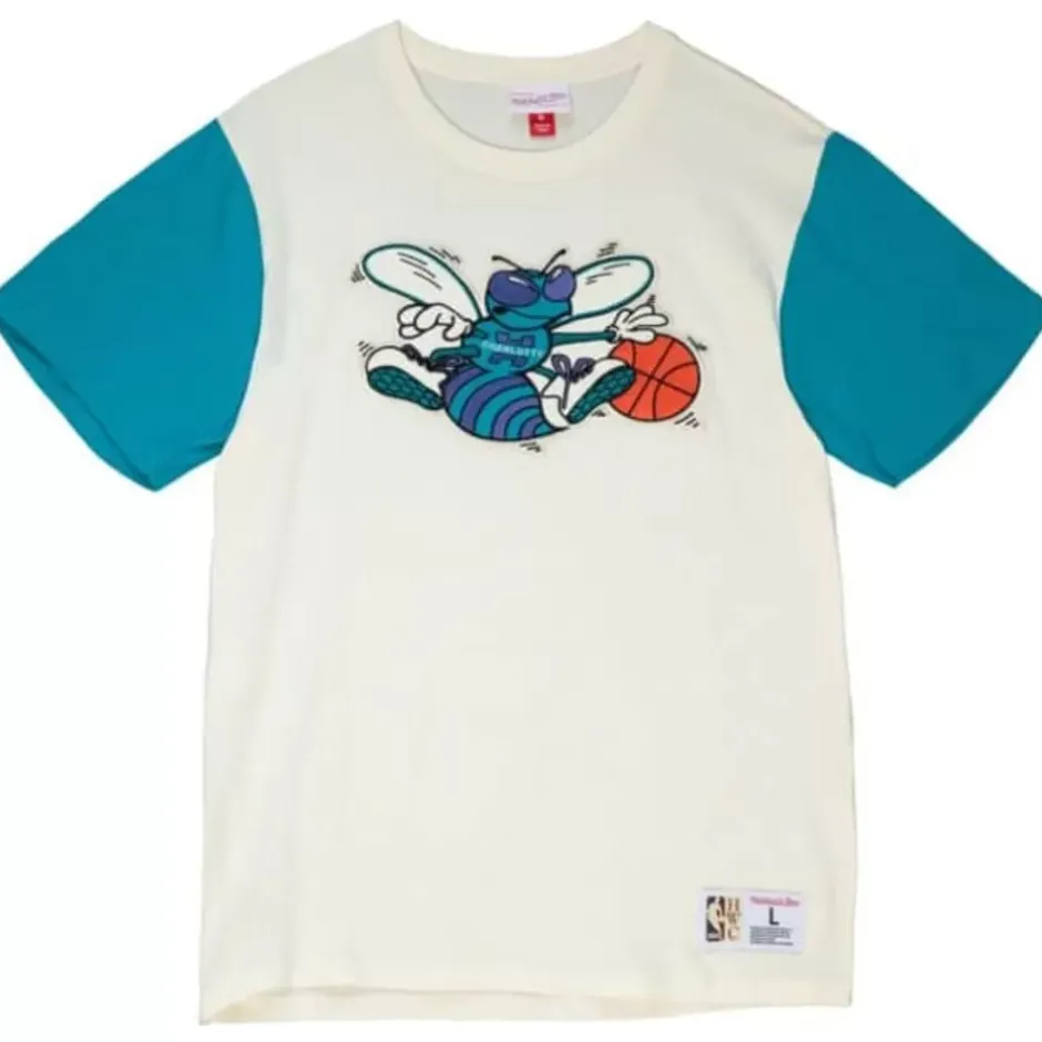 Men Mitchell & Ness T-Shirts & Tops-Color Blocked S/S Tee Charlotte Hornets