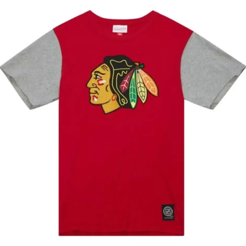 Men Mitchell & Ness T-Shirts & Tops-Color Blocked Ss Tee Chicago Blackhawks
