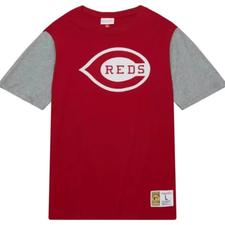 Men Mitchell & Ness T-Shirts & Tops-Color Blocked Ss Tee Cincinnati Reds