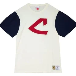 Men Mitchell & Ness T-Shirts & Tops-Color Blocked S/S Tee Cleveland Indians
