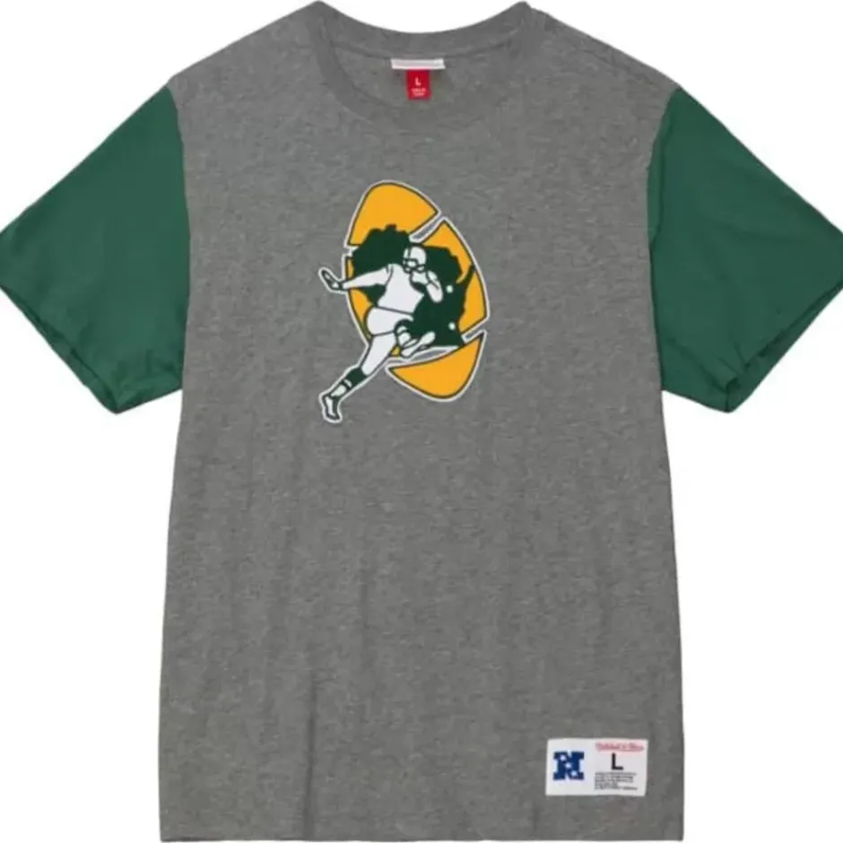 Men Mitchell & Ness T-Shirts & Tops-Color Blocked S/S Tee Green Bay Packers