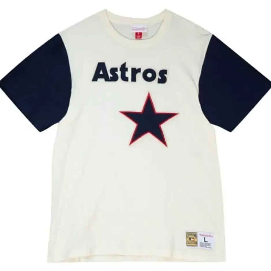 Men Mitchell & Ness T-Shirts & Tops-Color Blocked S/S Tee Houston Astros