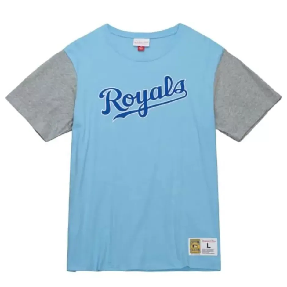Men Mitchell & Ness T-Shirts & Tops-Color Blocked Ss Tee Kansas City Royals