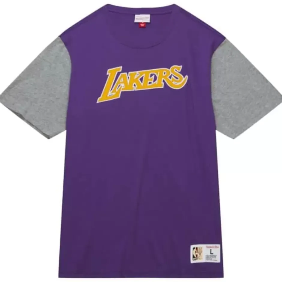 Men Mitchell & Ness T-Shirts & Tops-Color Blocked Ss Tee Los Angeles Lakers