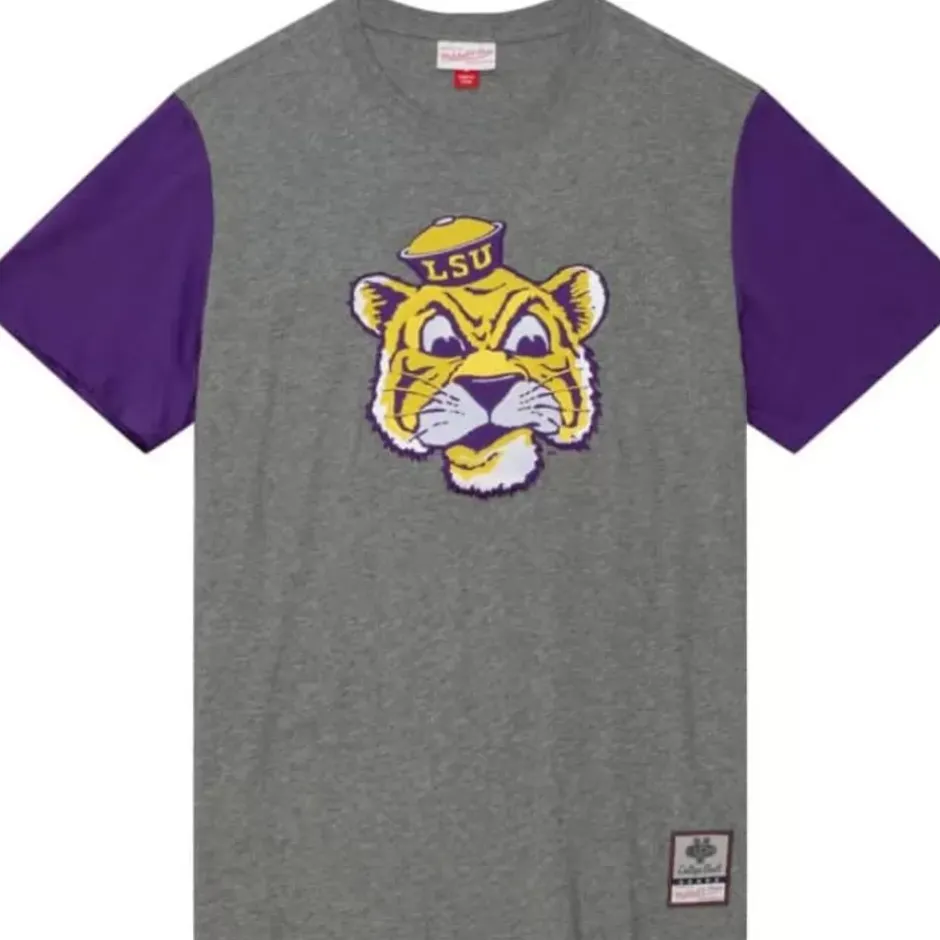 Men Mitchell & Ness T-Shirts & Tops-Color Blocked S/S Tee Louisiana State University