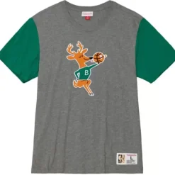 Men Mitchell & Ness T-Shirts & Tops-Color Blocked S/S Tee Milwaukee Bucks