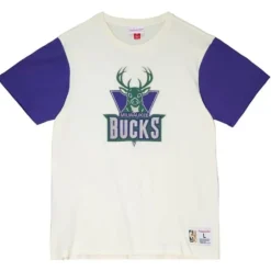 Men Mitchell & Ness T-Shirts & Tops-Color Blocked S/S Tee Milwaukee Bucks