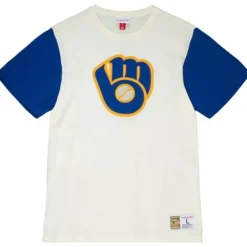 Men Mitchell & Ness T-Shirts & Tops-Color Blocked S/S Tee Milwaukee Brewers