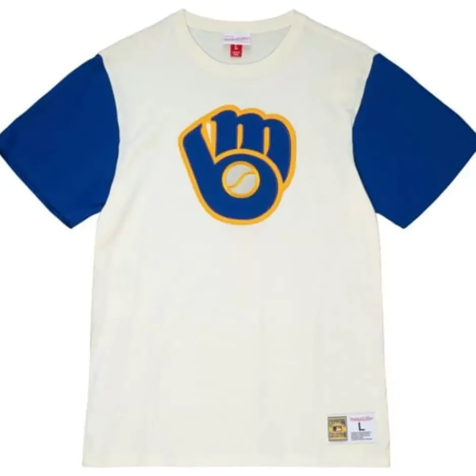 Men Mitchell & Ness T-Shirts & Tops-Color Blocked S/S Tee Milwaukee Brewers