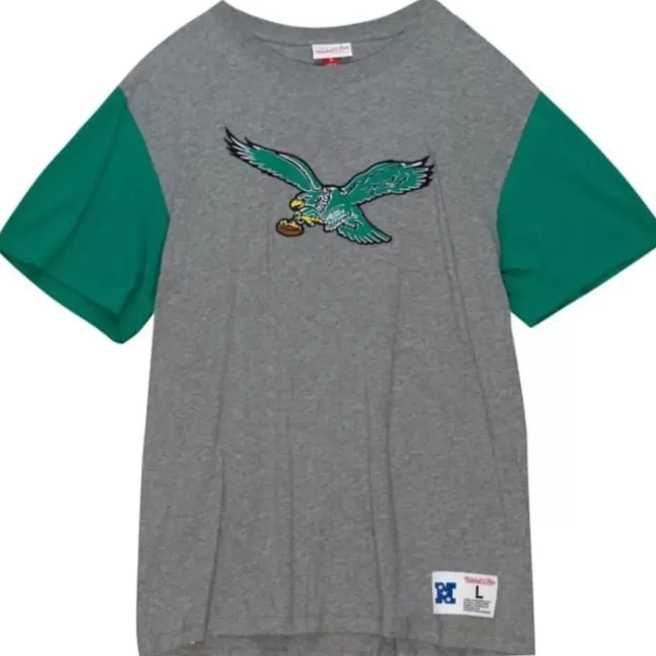 Men Mitchell & Ness T-Shirts & Tops-Color Blocked S/S Tee Philadelphia Eagles