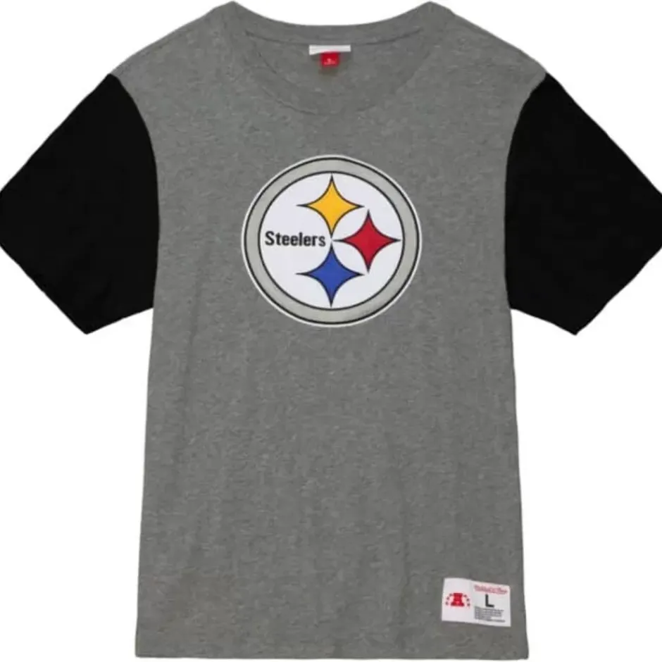 Men Mitchell & Ness T-Shirts & Tops-Color Blocked S/S Tee Pittsburgh Steelers