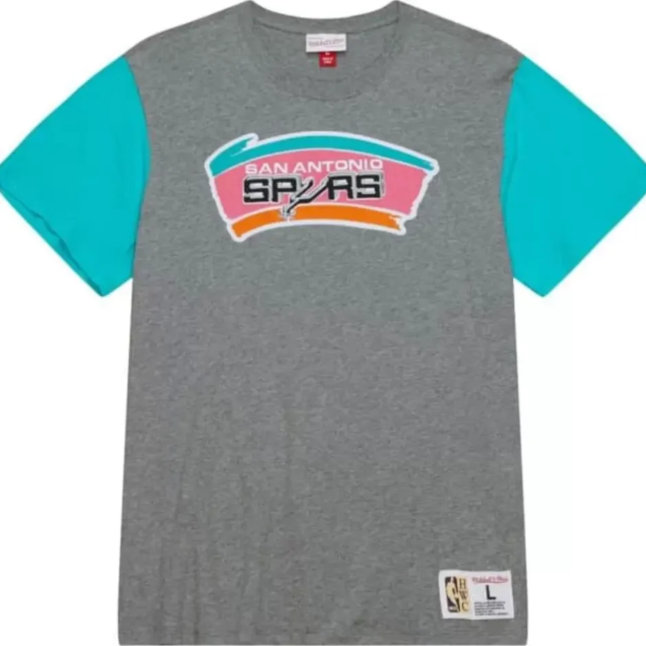 Men Mitchell & Ness T-Shirts & Tops-Color Blocked S/S Tee San Antonio Spurs