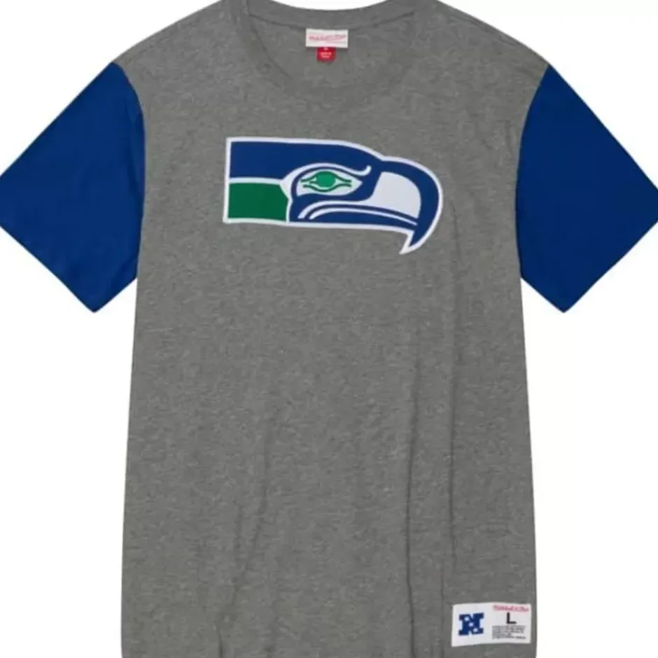 Men Mitchell & Ness T-Shirts & Tops-Color Blocked S/S Tee Seattle Seahawks