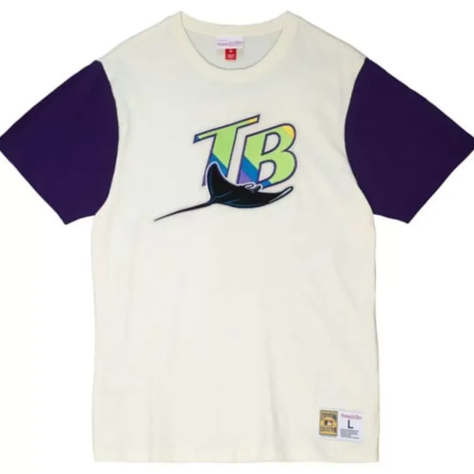 Men Mitchell & Ness T-Shirts & Tops-Color Blocked S/S Tee Tampa Bay Rays