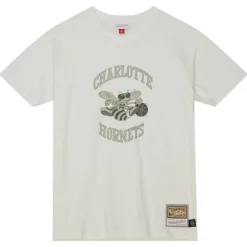 Men Mitchell & Ness T-Shirts & Tops-Cream Ss Tee Charlotte Hornets