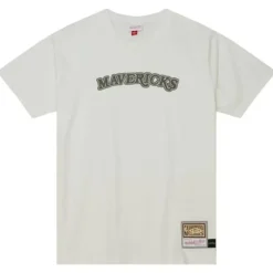 Men Mitchell & Ness T-Shirts & Tops-Cream Ss Tee Dallas Mavericks