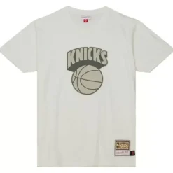 Men Mitchell & Ness T-Shirts & Tops-Cream Ss Tee New York Knicks