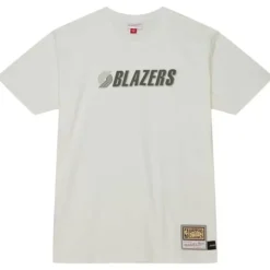 Men Mitchell & Ness T-Shirts & Tops-Cream Ss Tee Portland Trail Blazers
