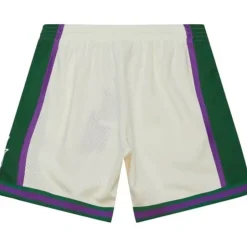 Men Mitchell & Ness Shorts-Cream Swingman Shorts Milwaukee Bucks 2000
