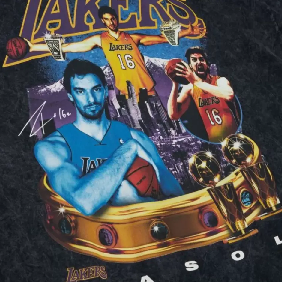 Men Mitchell & Ness T-Shirts & Tops-Crowned Tee Los Angeles Lakers Pau Gasol
