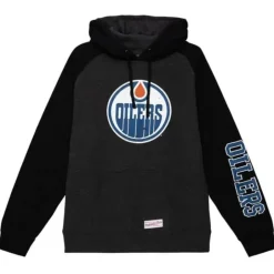 Men Mitchell & Ness Hoodies & Sweatshirts-Distressed Logo Hoody Edmonton Oilers