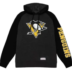 Men Mitchell & Ness Hoodies & Sweatshirts-Distressed Logo Hoody Pittsburgh Penguins