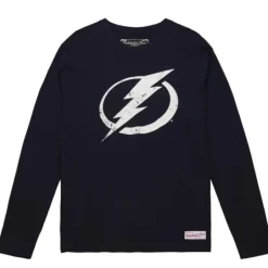 Men Mitchell & Ness T-Shirts & Tops-Distressed Logo Ls Tee Tampa Bay Lightning