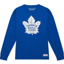 Men Mitchell & Ness T-Shirts & Tops-Distressed Logo Ls Tee Toronto Maple Leafs