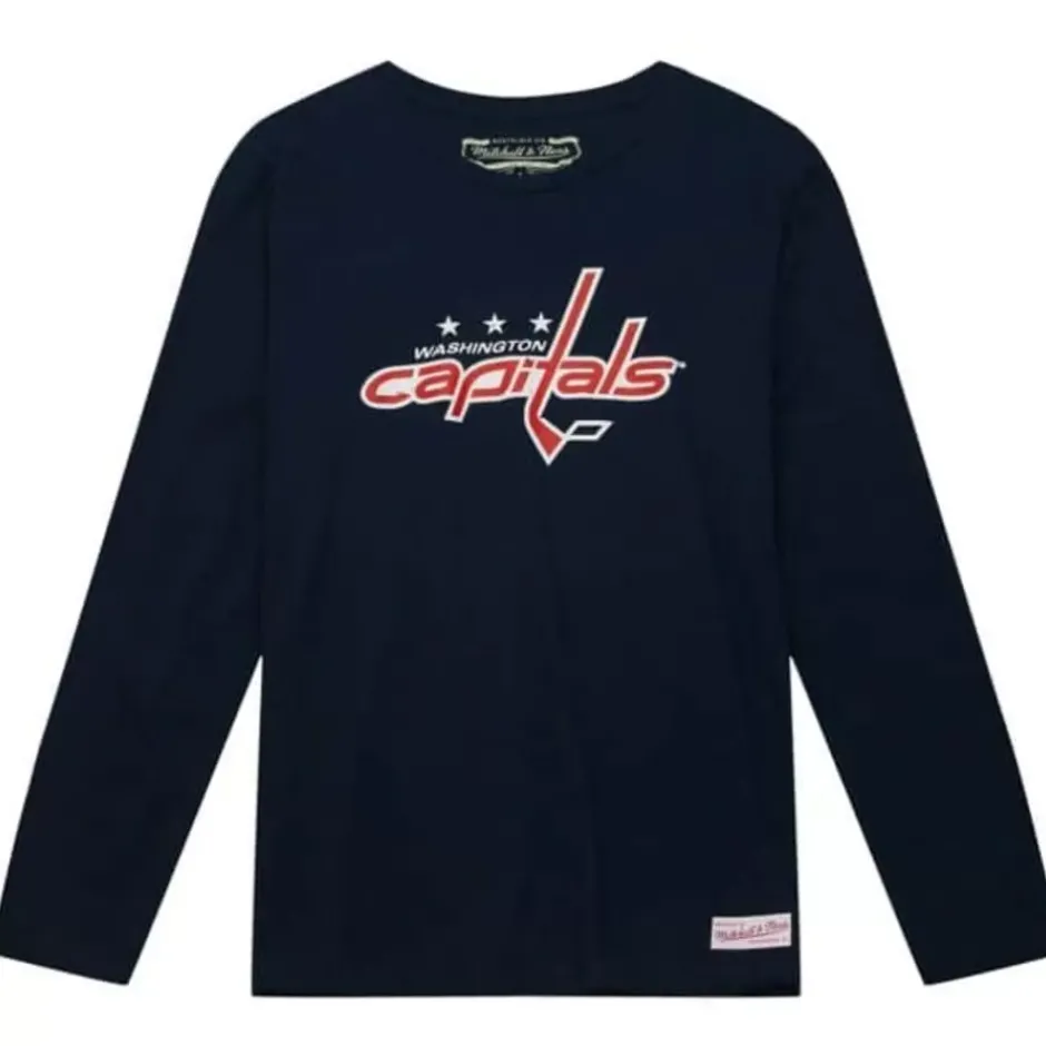 Men Mitchell & Ness T-Shirts & Tops-Distressed Logo Ls Tee Washington Capitals