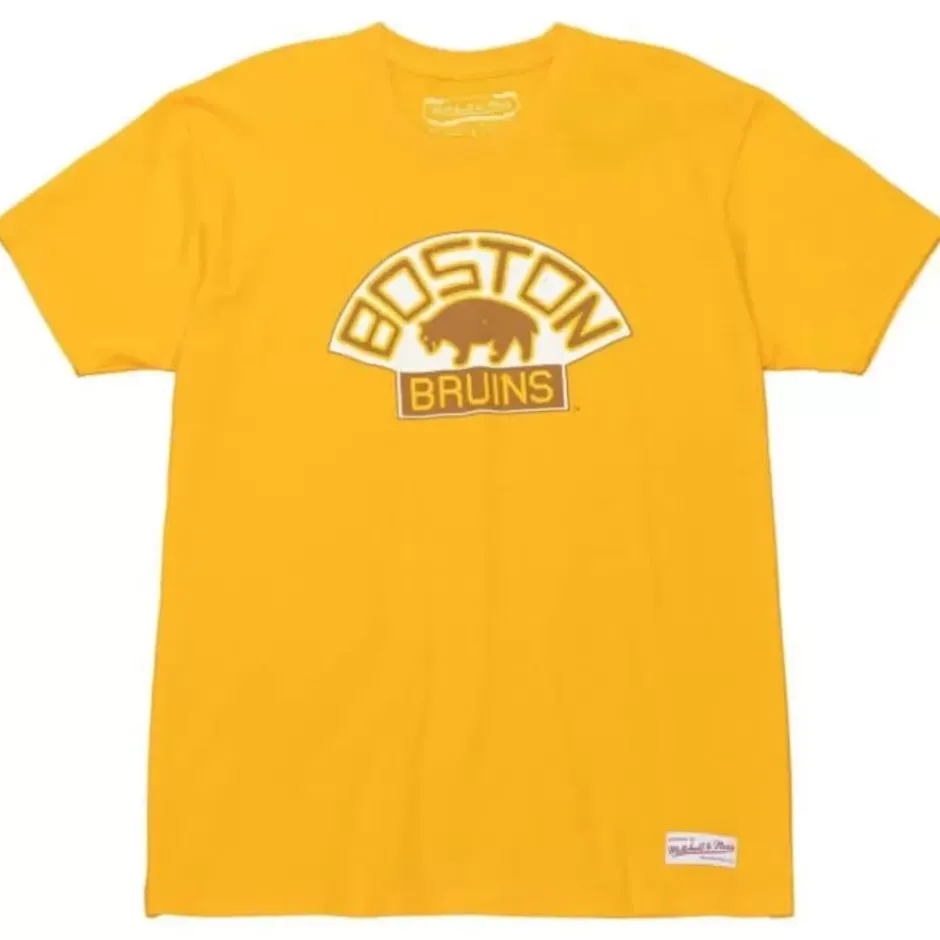 Men Mitchell & Ness T-Shirts & Tops-Distressed Logo Tee Boston Bruins