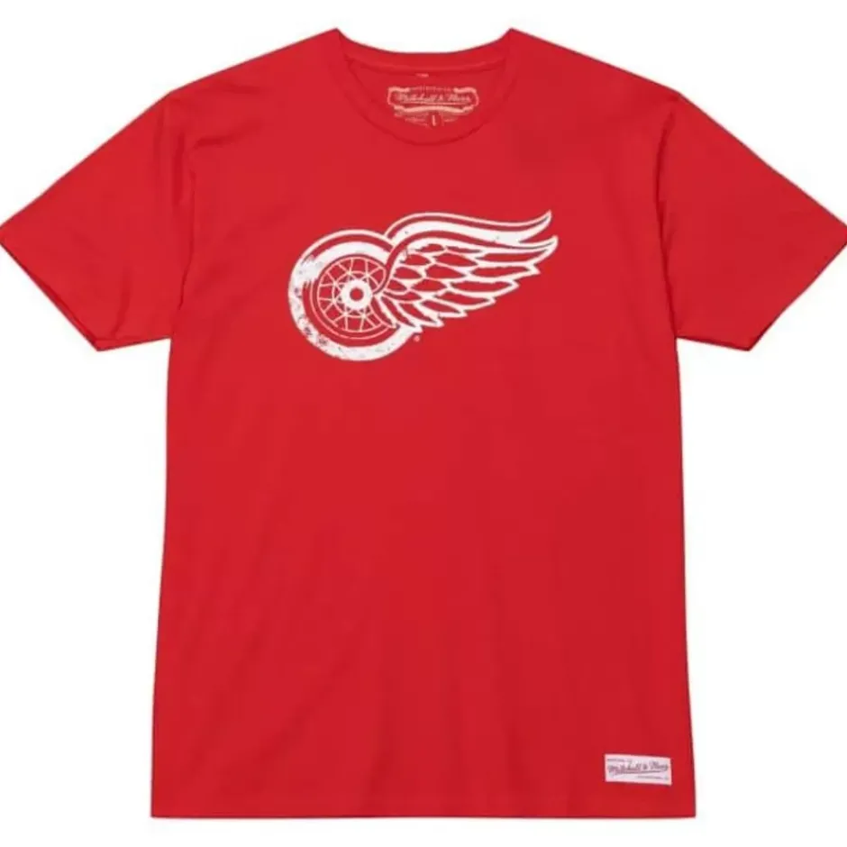 Men Mitchell & Ness T-Shirts & Tops-Distressed Logo Tee Detroit Red Wings