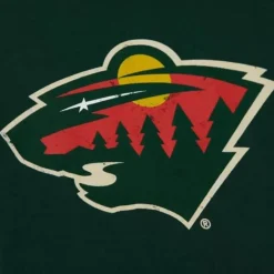 Men Mitchell & Ness T-Shirts & Tops-Distressed Logo Tee Minnesota Wild