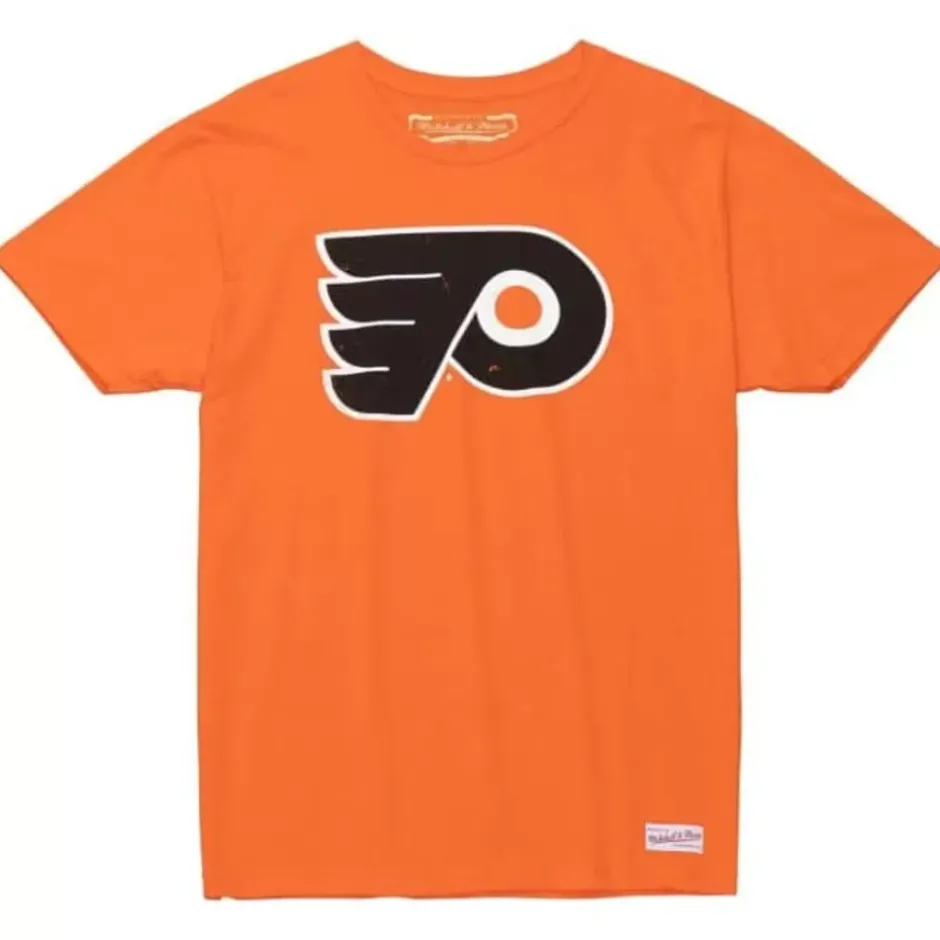 Men Mitchell & Ness T-Shirts & Tops-Distressed Logo Tee Philadelphia Flyers