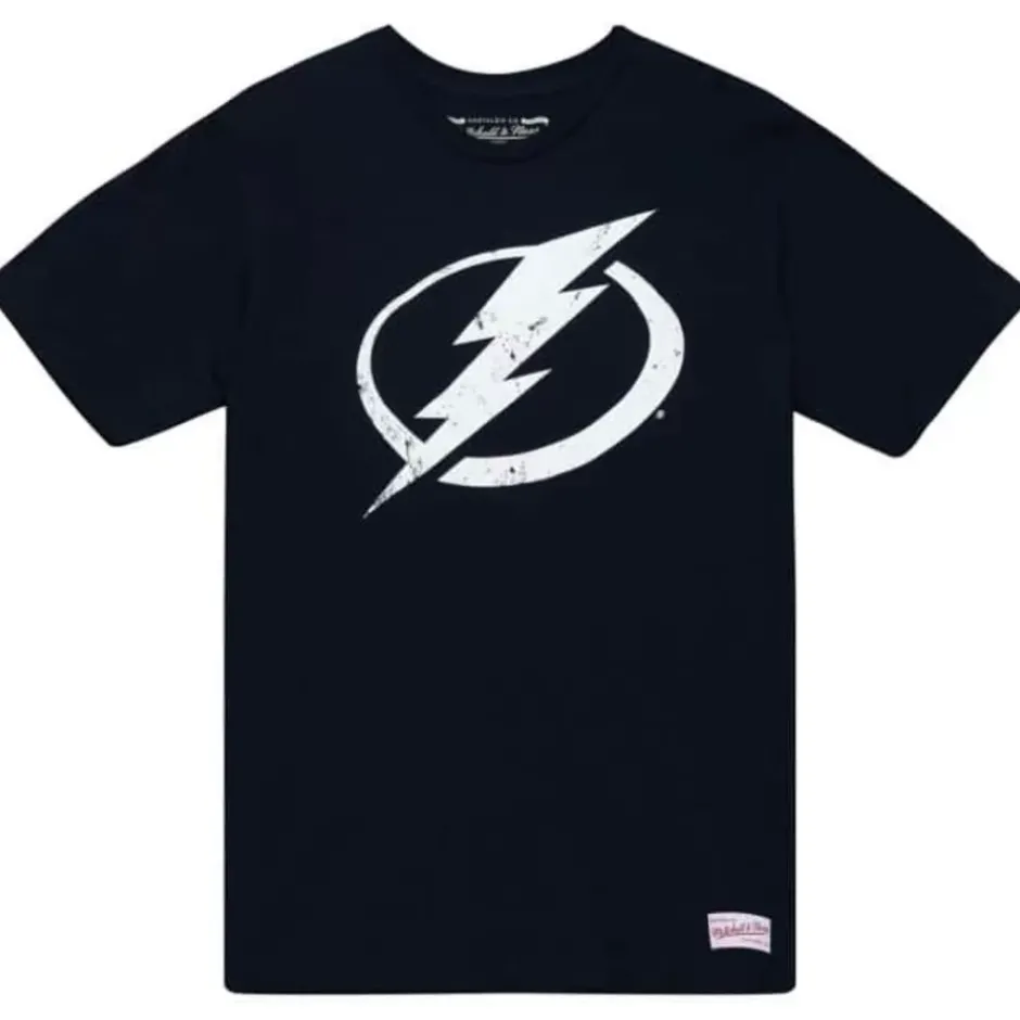 Men Mitchell & Ness T-Shirts & Tops-Distressed Logo Tee Tampa Bay Lightning